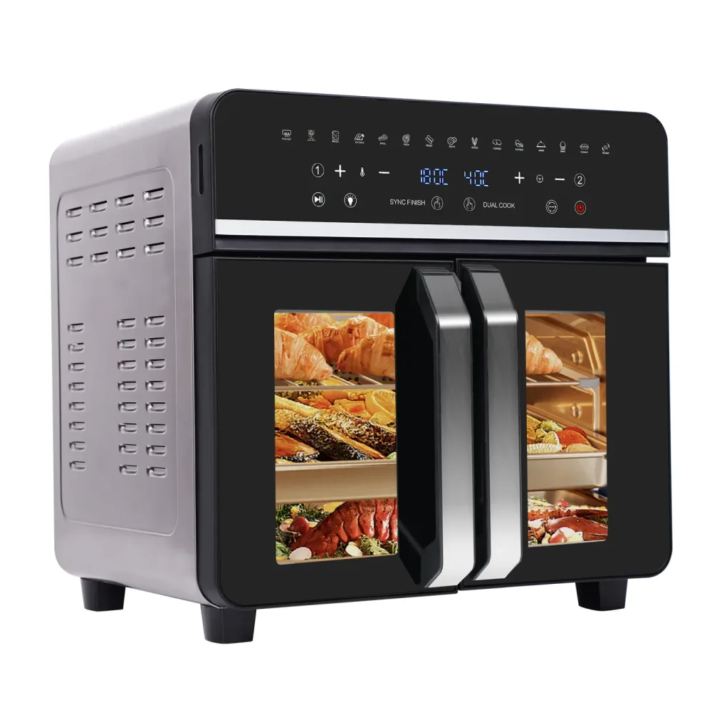Heißluftfritteuse mit zwei Zonen, 23 l Heißluftfritteuse, XXL-Ofen 2200 W mit LED-Touchscreen, 15 Programme, mit Rezeptbuch
