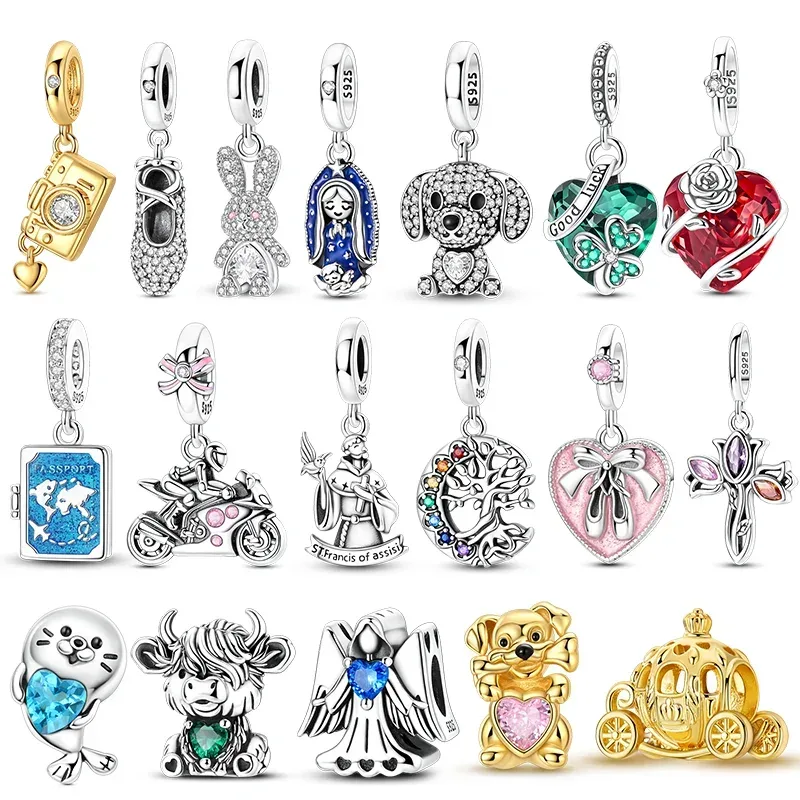 925 Sterling Silber Charms Perlen Reisepass Hund Schuhe Anhänger Passend für Original Armband Damen Schmuck Geschenk DIY