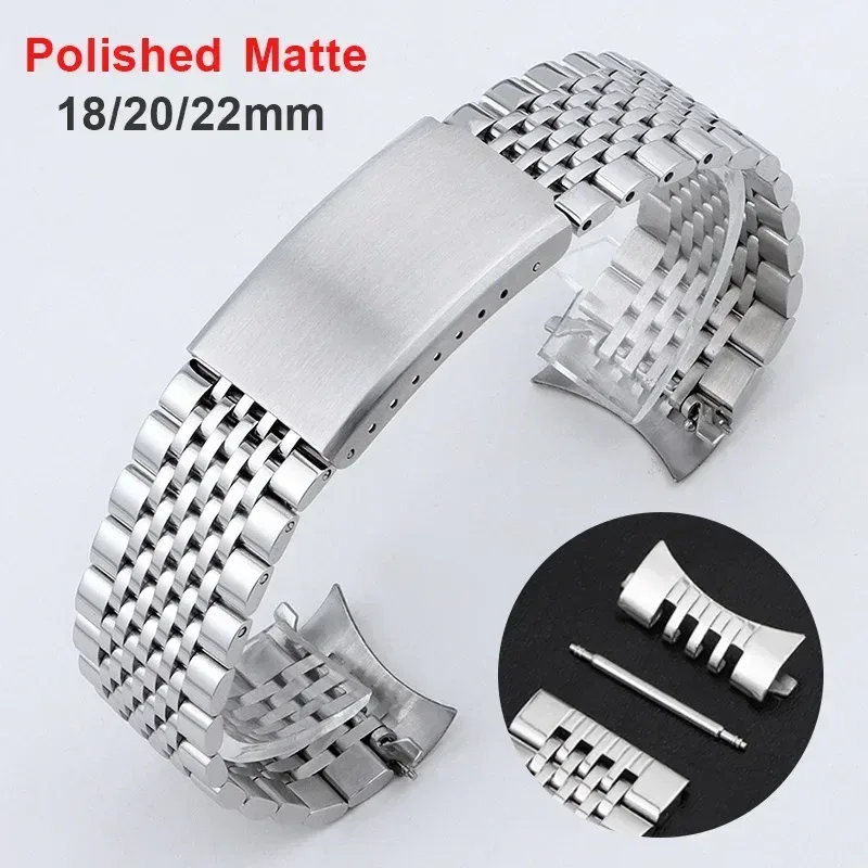 18 mm 20 mm 22 mm gebogenes Edelstahl-Uhrenarmband mit flachem Ende für Seiko, solides Metallarmband für Rolex, poliertes mattes Business-Armband