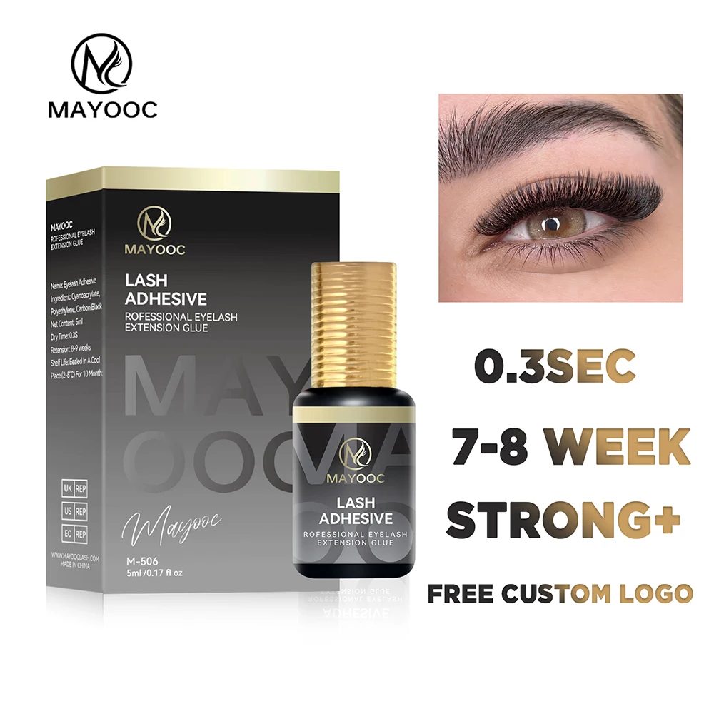 MAYOOC 0,3 Sek. Wimpernverlängerungskleber, schnell trocknend, einzelner Wimpernkleber, empfindliches Auge, schwarzer Wimpernkleber, wimpernfreies individuelles Logo