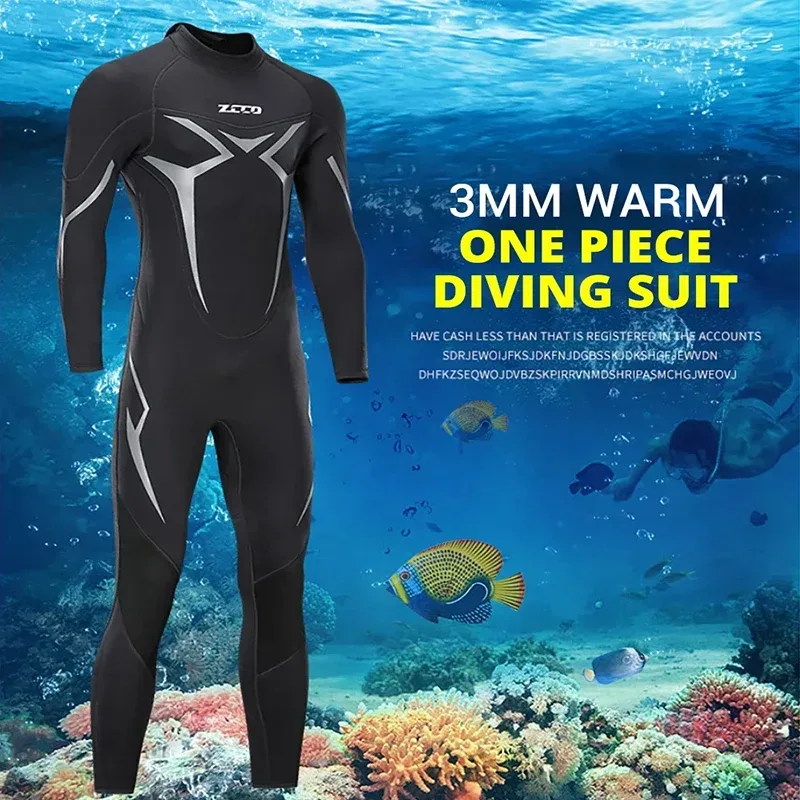 Neopren-Neoprenanzug, 3 mm, langärmelig, einteiliger Neoprenanzug für Herren, ultraelastischer Tauchanzug, Wasser, Schwimmen, Surfen, Triathlon