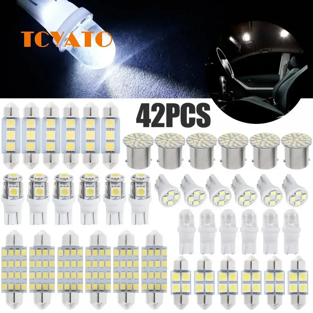 TCYATO 42 Stück SMD LED Xenon Innenbeleuchtung T10 6000K SMD LED Ersatz-Autolampe für Kofferraum, Wohnmobil, Innenraum, Kennzeichenbeleuchtung/Leselampe