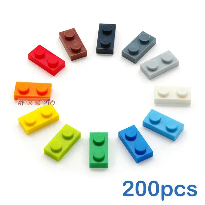 50/200/1000 Stück DIY Bausteine Ziegelsteine Dünn 1x2 Noppen Figuren Pädagogisch Kreativ Größe Kompatibel mit 3023 Spielzeug für Kinder