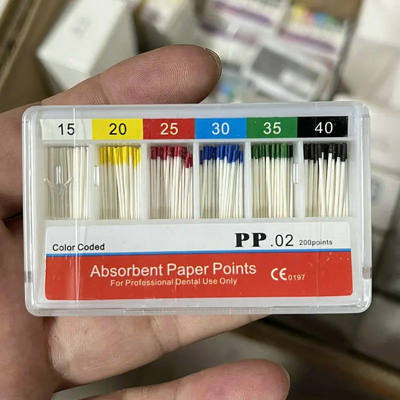 Dental 02/04 Absorbierende Papierpunkte Wurzelkanal-Reinigung Endodontie Baumwollfaser-Spitzen Zahnarztprodukt Gemischte Größen
