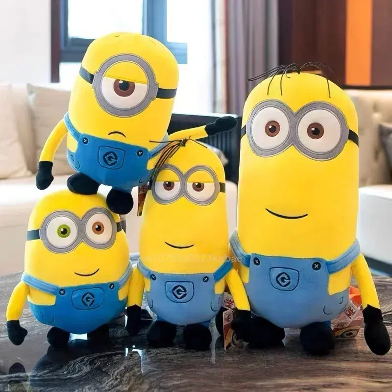 Heiße 20-35cm Minions Film-Plüschfiguren: Gelber Plüsch-Bob, Plüsch-Stuart, Stofftiere in Jeans, weiche Puppen, Kissen, Deko, Geburtstagsgeschenk