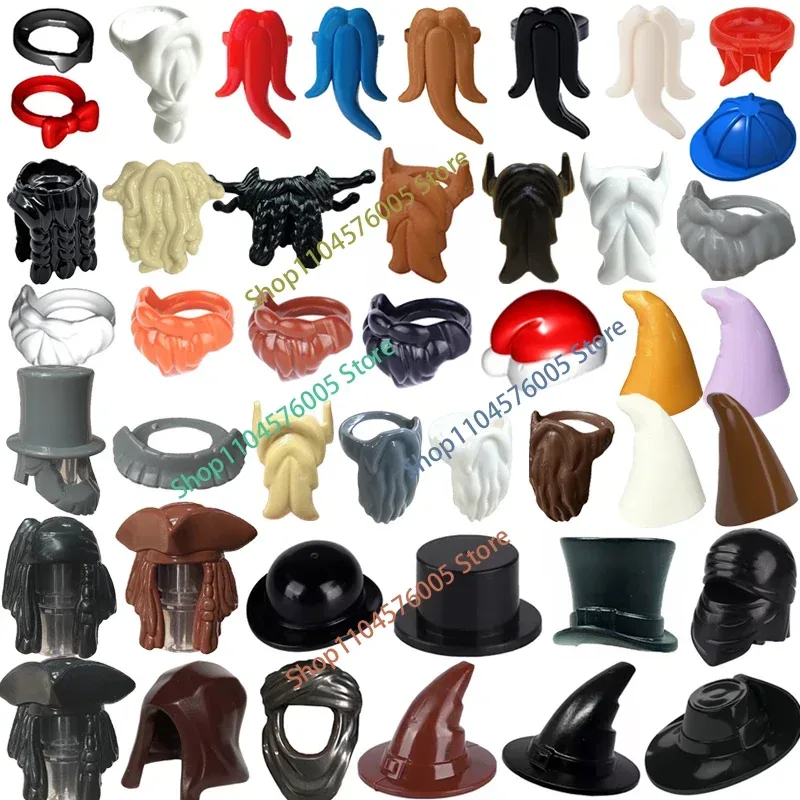 MOC Hut Bart Figur Zubehör Bausteine Zauberer Hut Santa Claus Bart Schal Maske Anzug Krawatte Montage Ziegel Spielzeug Geschenk T02