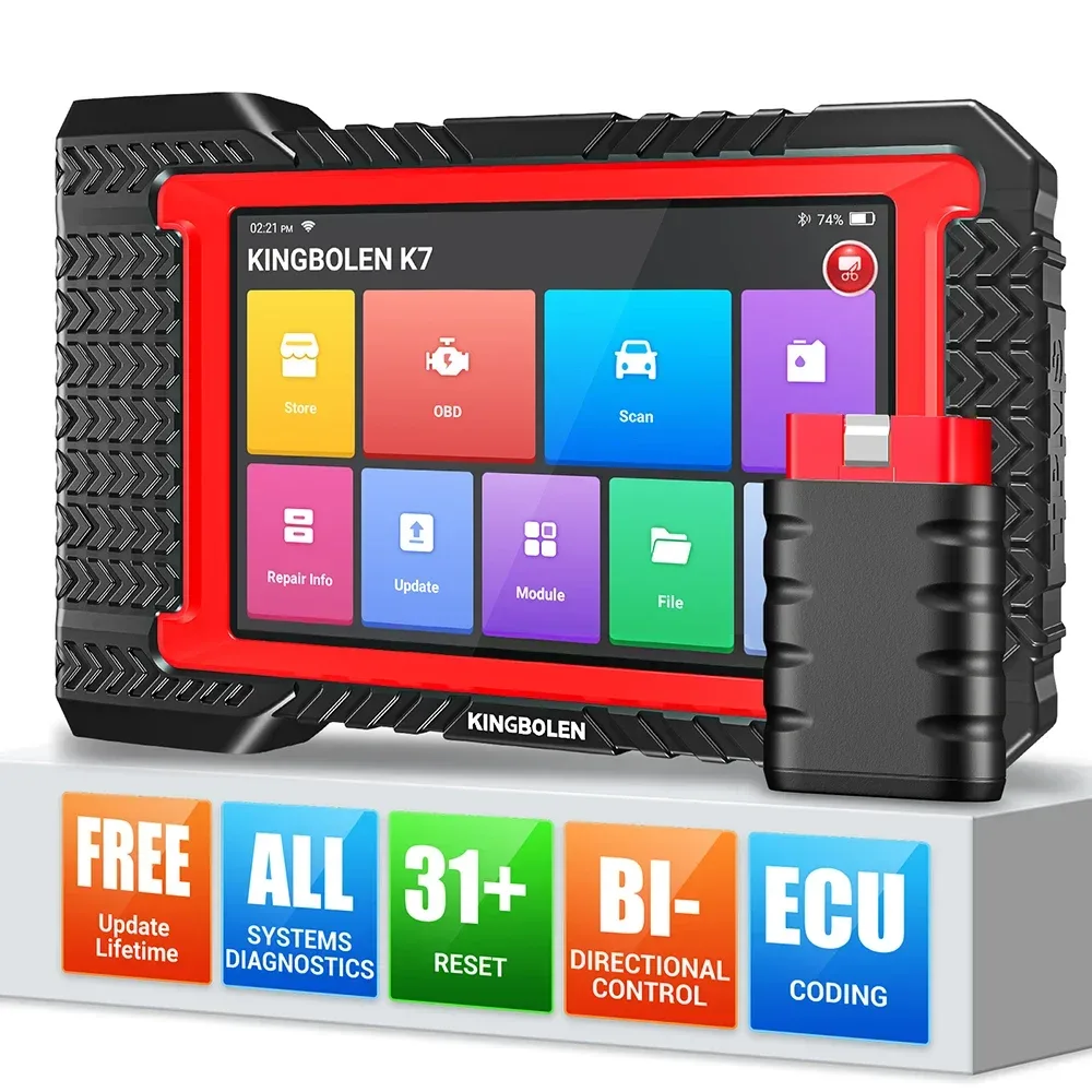 KINGBOLEN K7 OBD2 Scanner Kostenlose Updates, Vollsystem-Diagnosegerät mit 31+ Rücksetzfunktionen, ECU-Codierung Bidirektionale Scan-Funktion, CANFD FCA