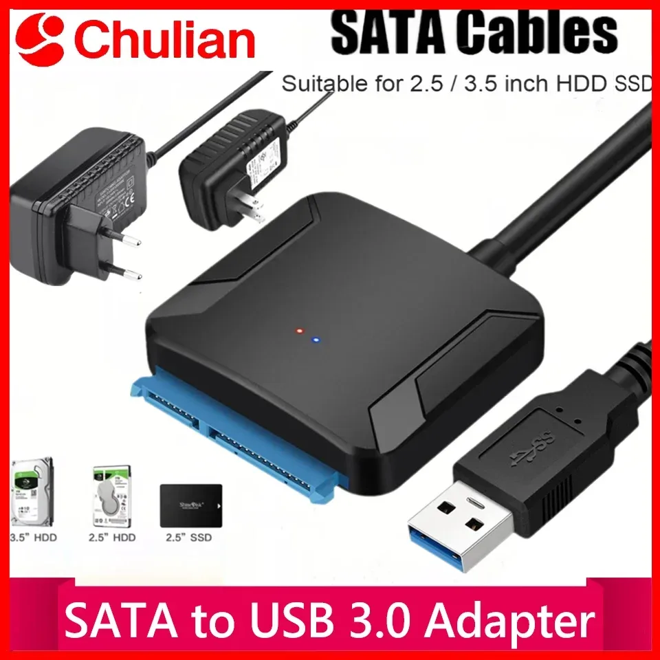 SATA zu USB 3.0 Adapterkabel 12V Netzteil Inklusive SATA III Festplatten-Konverter UASP-Unterstützung für 3,5/2,5 Zoll SSD HDD