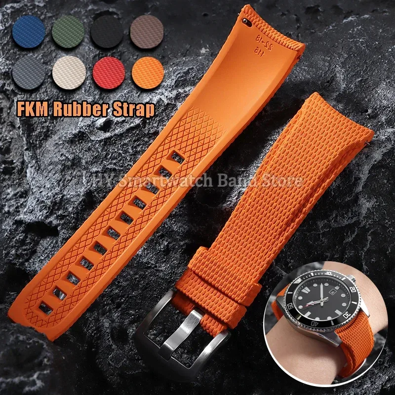 20mm 21mm 22mm Fluorkautschuk-Uhrenarmband für Omega, Seiko, Rolex, Casio mit Gebogenen Enden, FKM-Armband mit Schnellverschluss