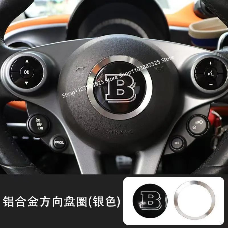 Aufklebbares Lenkrad-Center B Logo Emblem Dekorativer Kreis Modifikationszubehör für BRABUS Smart 2015-2019 W453 Modifikationsteile
