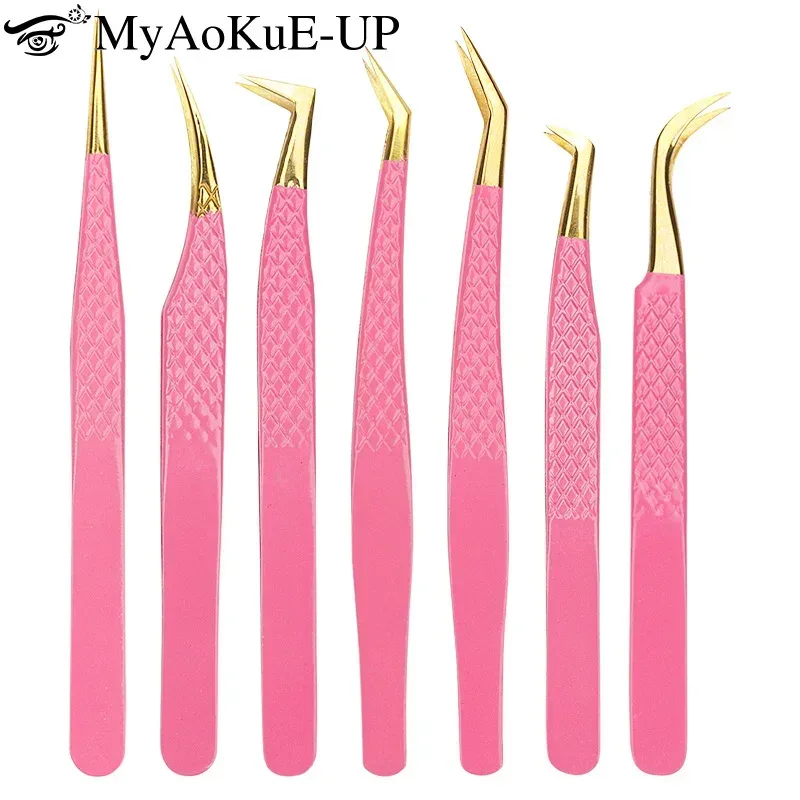 1pc Edelstahl Wimpern Pinzette Augenbraue Clip Anti-statische Nicht-slip Textur Rosa Augenbraue Pinzette Lash Verlängerung make-up-Tool