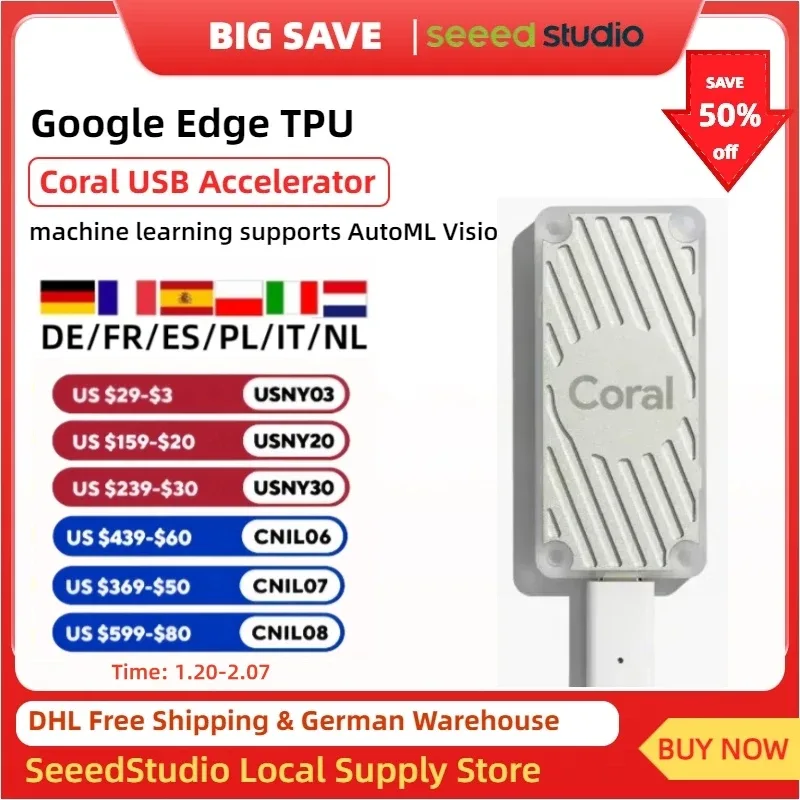 Coral USB Accelerator Google Edge TPU, maschinelles Lernen unterstützt AutoML Vision Edge, Raspberry Pi, macOS, Windows 10