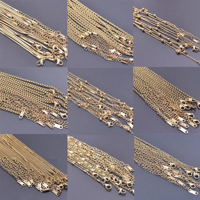 10 teile/los Gold Farbe Edelstahl Kette 45 cm Einstellbare Halskette Breite 1,2/1,5/1,6/2,2/2,5/3mm Männer Frauen Schmuck Kette Groß