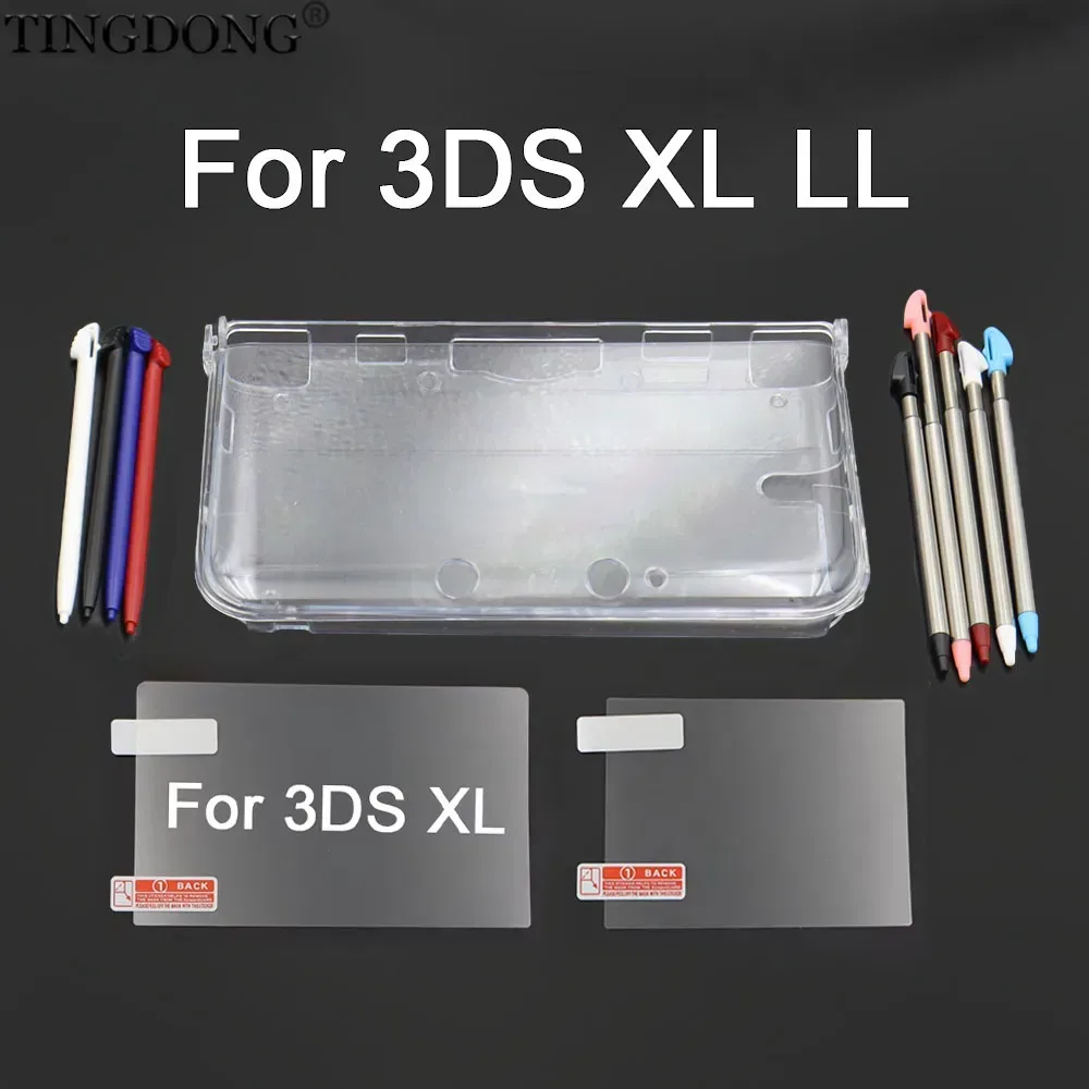 Für 3DS XL/LL geteilte transparente Schutzhülle, Kunststoff-Schutzfolie, Kunststoff-/dehnbarer Metall-Touchpen