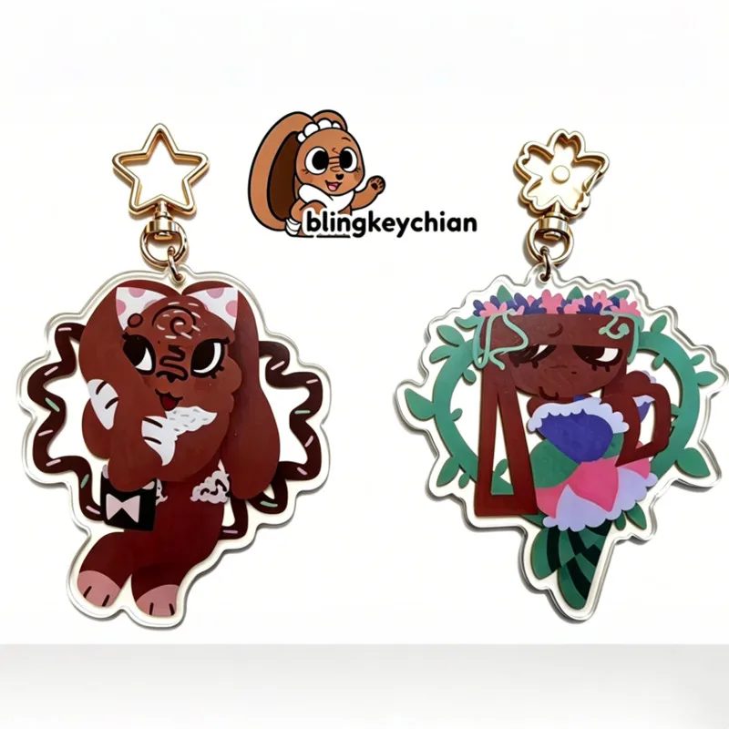 World Toon Acryl-Schlüsselanhänger - Bassie und Cocoa Charakter-Charm - Niedliche Cartoon-Spiel-Merchandise - Doppelseitiger Anhänger für Taschen