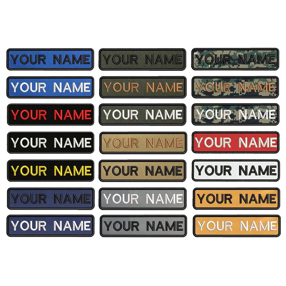 1 STÜCK 10 cm x 2,5 cm Benutzerdefinierte personalisierte Namensnummer Patch Streifen Abzeichen Tags Chevrons Armband Eisen auf oder Hakenschlaufe bestickt