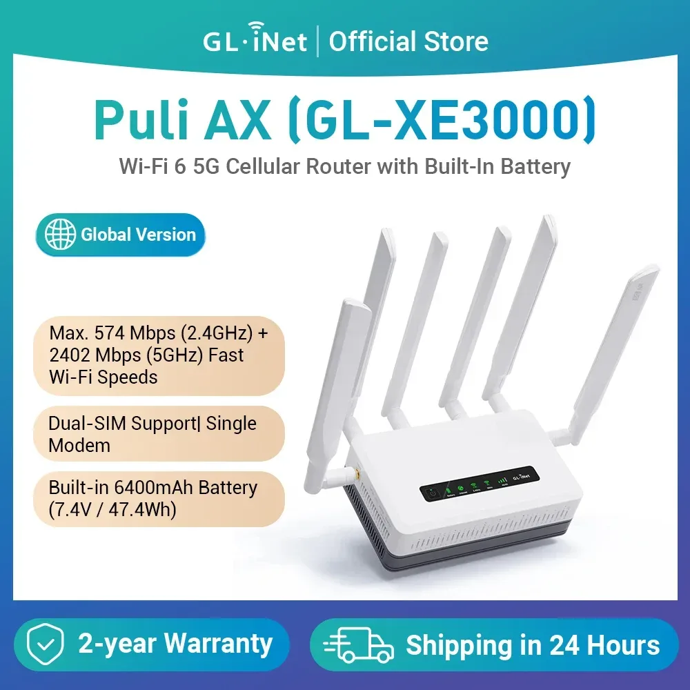 GL.iNet GL-XE3000 (Puli AX) WLAN 6 5G Mobilfunk-Router mit Akku