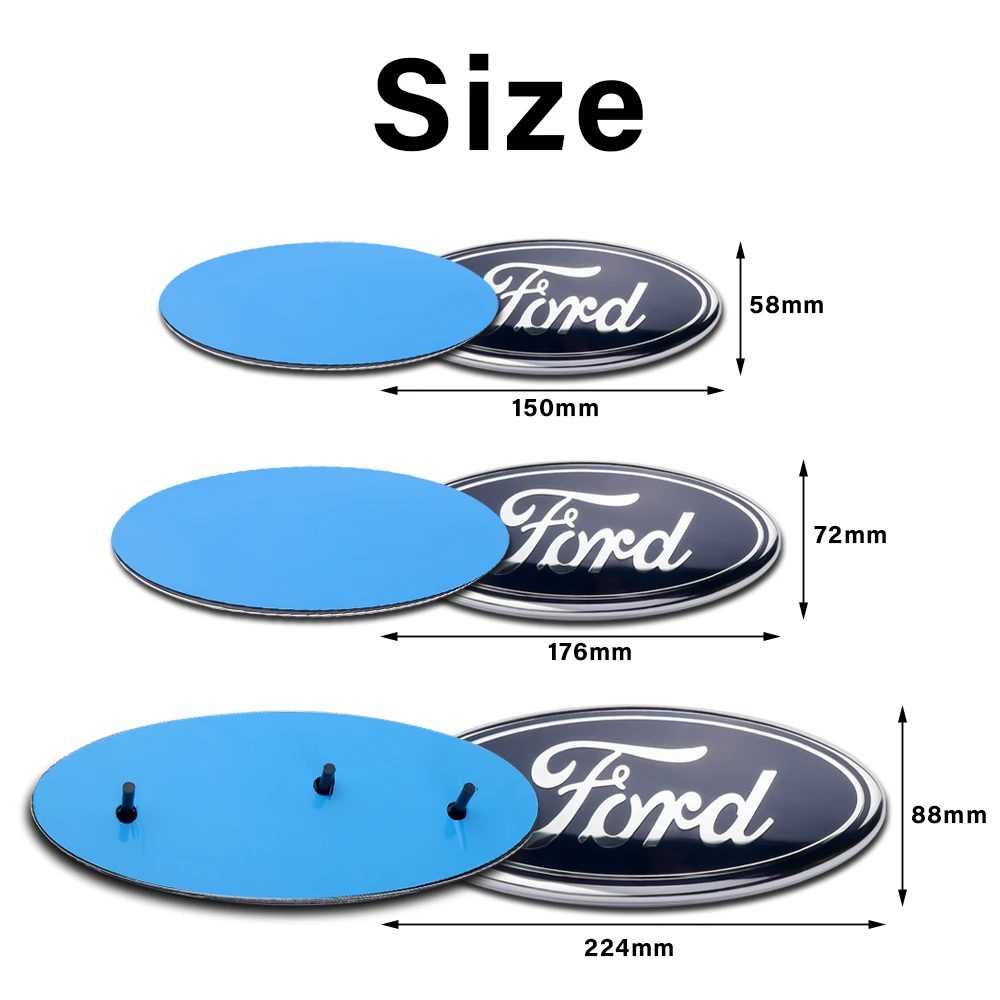 Für Ford Auto Vorderes Motorhauben-Emblem Hinteres Kofferraum-Abzeichen Vorderer Kühlergrill-Aufkleber Mustang Focus Transit Ecosport Edge Fiesta Mk7 Escape Mondeo