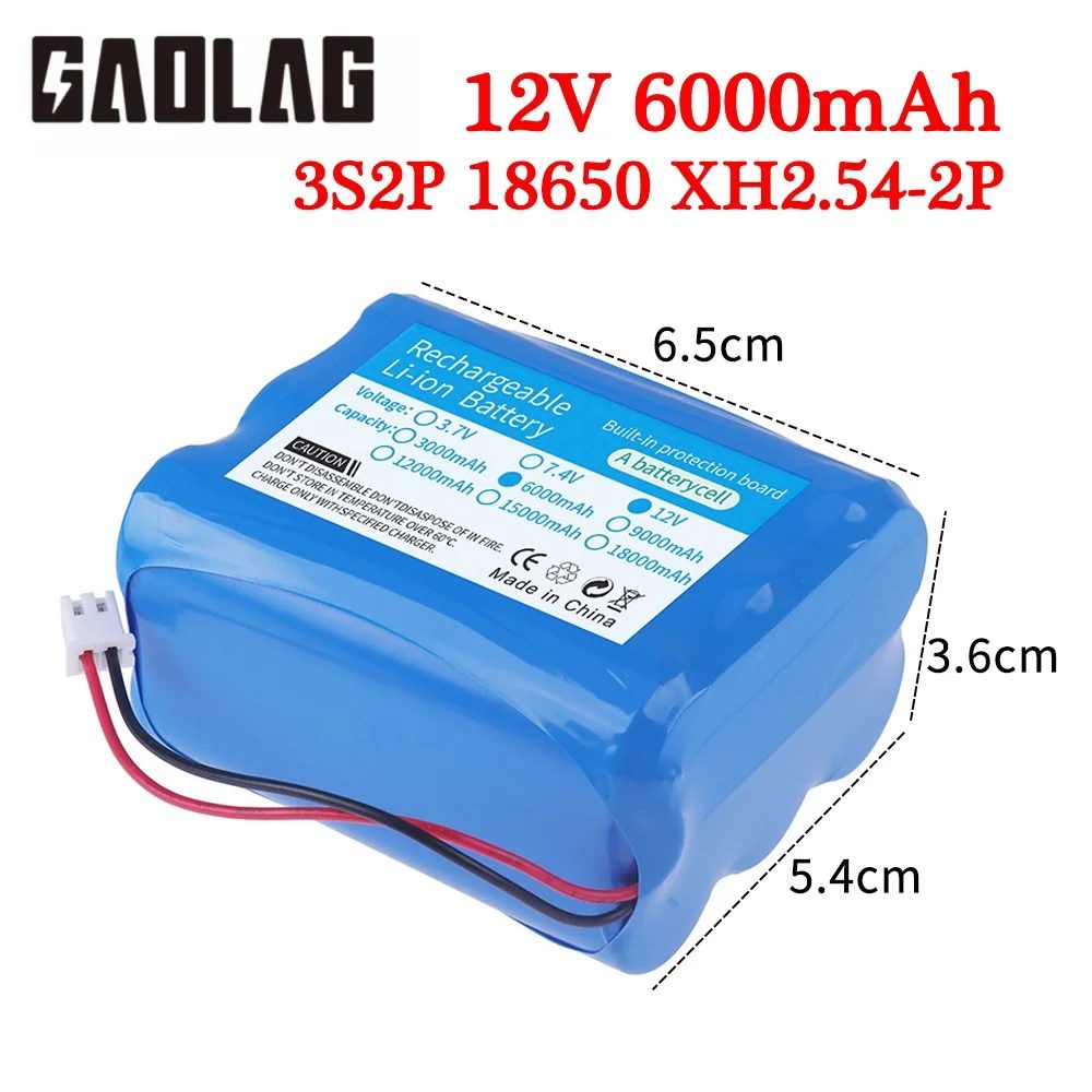 12 V 6000 mAh 18650 3S2P Lithium-ionen Akku Lautsprecher Taschenlampe CCTV Kamera GPS Suchscheinwerfer Tragbare Kit
