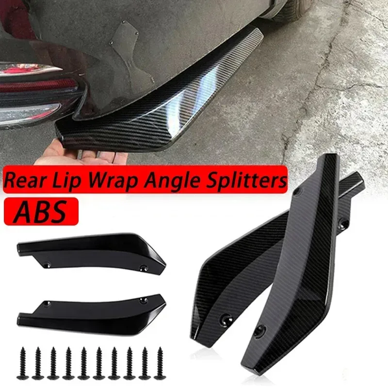 2 stücke Universal Auto Hinten Lip Diffusor Splitter Spoiler Scratch Protector Schwarz Carbon Fiber Hinten Lip Wrap Winkel Splitter