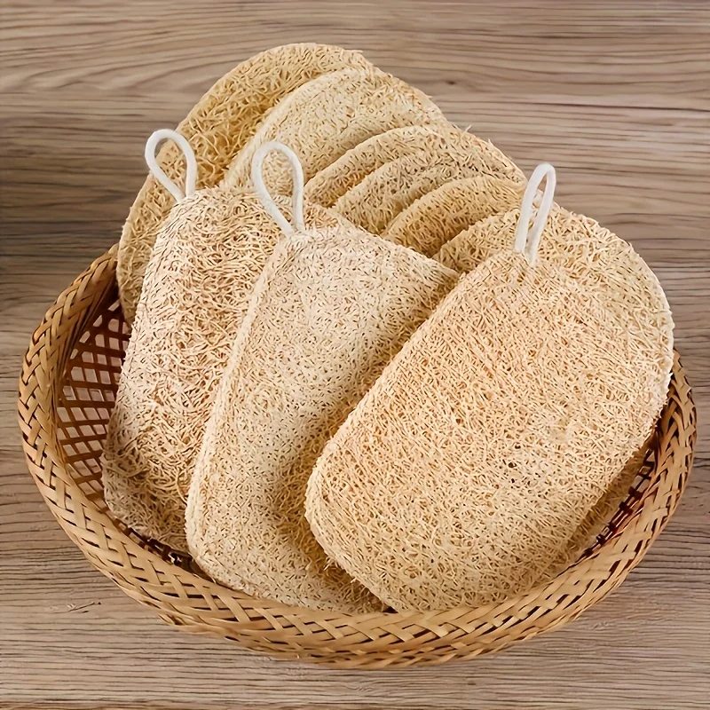 6 Stück natürliche Luffa-Peeling-Schwämme ? sanfter Körperwäscher für Dusche und Bad, Reinigungspads aus Bambusfaser
