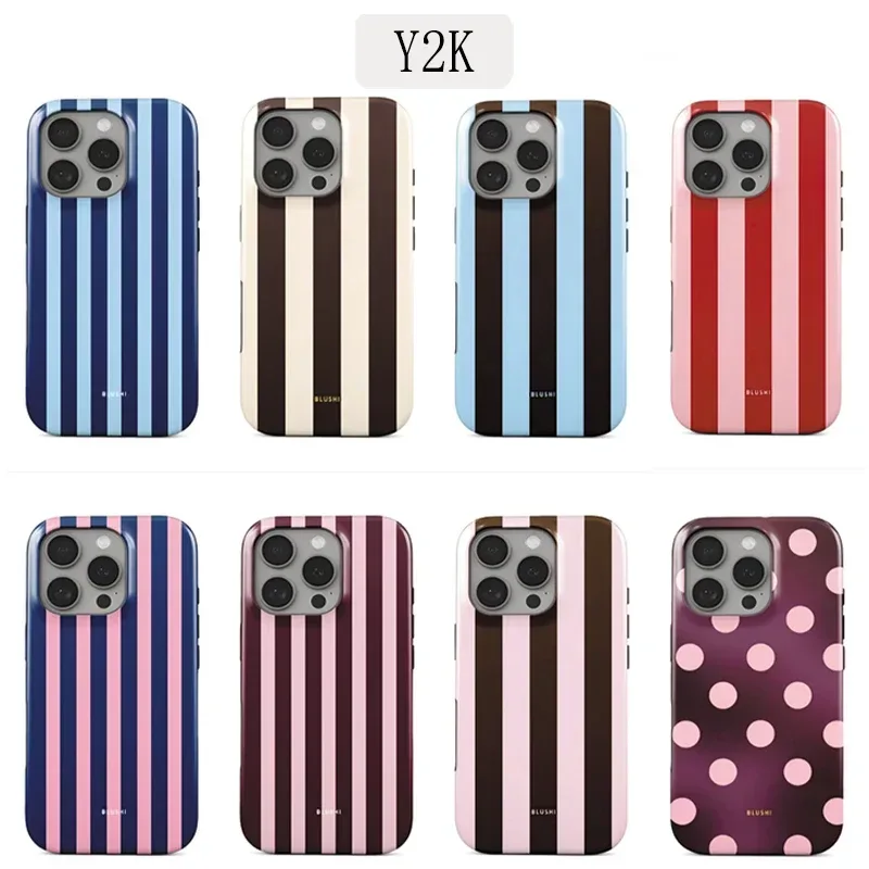 Luxuriöse Y2K Bunte Streifen Handyhülle für iPhone 17 16e 16 15 14 13 12 11 X XS XR XSMAX 7 8 Air Pro Max Plus Doppelschichtig