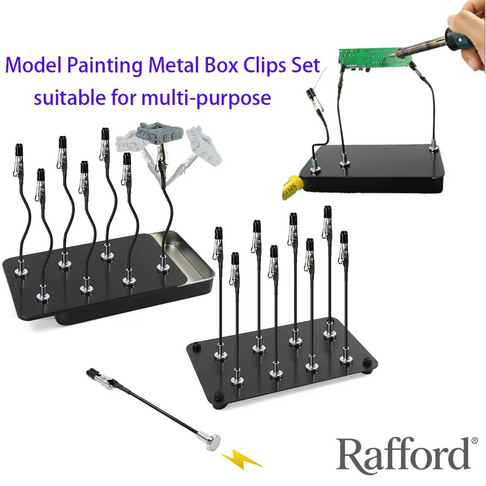 Rafford 12 Stück biegbare Modellmalerei-Krokodilklemmen-Sticks, Gummispitzen + Metall-Magnetfuß ? für Airbrush, Hobby-Modelteile
