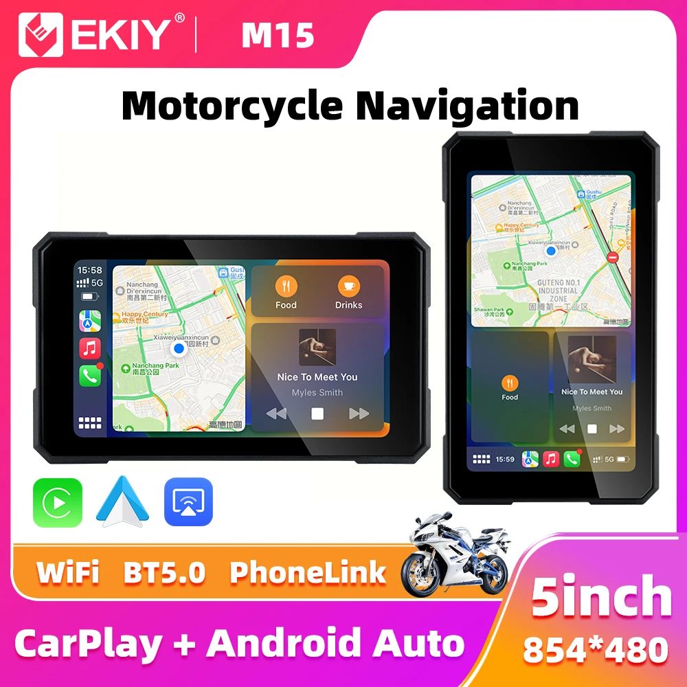 EKIY 5,0 Zoll Wireless CarPlay Moto Android Auto Tragbare Digitale Motorrad Armaturenbrett GPS Navigation Abnehmbarer Bildschirm