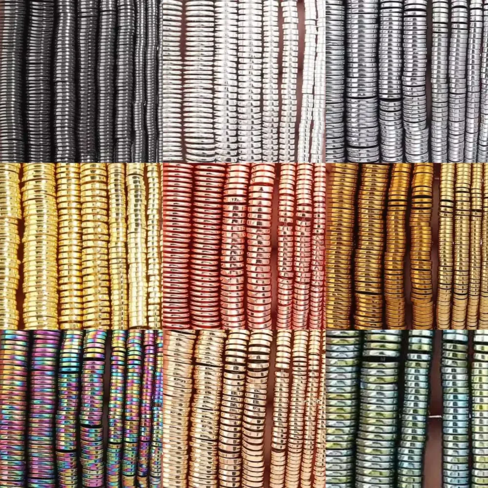 240-300 Stück/Set 3 4 6 8 10mm Flache Runde Hämatit Naturstein Zwischenperlen Scheibenperlen Lose Perlen DIY Armband Schmuckherstellung Zubehör