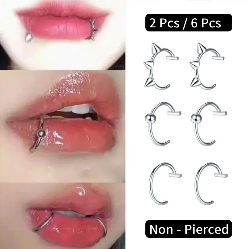 2er-/6er-Set Edelstahl Fake C-Clip Lippenring Labret Piercing Ohrring Fake Nasenpiercing Cooler Damen Körperschmuck Ohne Piercing