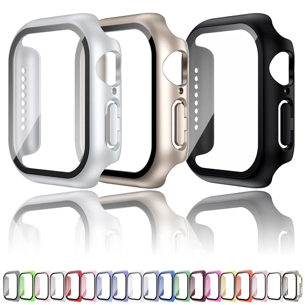 Gehärtetes Glas + Hülle für Apple Watch 38 mm 40 mm 41 mm 42 mm 44 mm 45 mm 46 mm Displayschutzfolie Schutzhülle iWatch 10 8 7 9 6 SE 5
