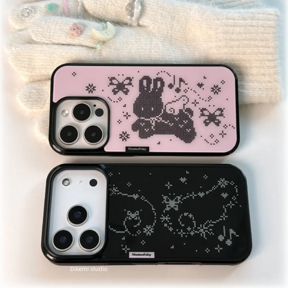 Koreanische Ins Pixel Kaninchen Engelsflügel Handyhülle für iPhone 17 Air 16 Pro Max 15 14 Plus 13 12 11 Stoßfeste Silikon-Rückabdeckung