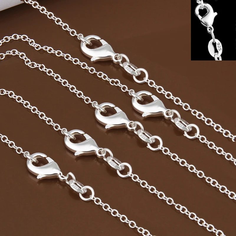 Großhandel 5 teile/los 925 Sterling Silber Kette halskette, Mode Männer/Frauen DIY Schmuck Rolo Kette 1mm Halskette 16 18 20 22 24