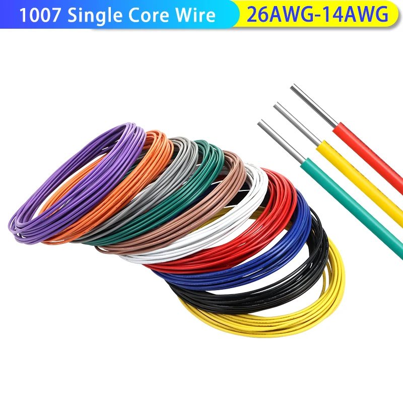 2~50m 1007 Verzinntes Kupfer-LED-Kabel 26 24 22 20 18 16 14 AWG Massivleitung PVC-Isolierung Verzinnte Beschichtung Einadriges Kabel