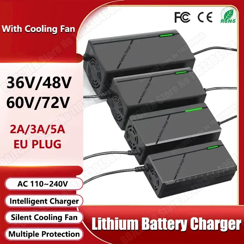 36V 48V 60V 72V Ladegerät 2A 3A 5A 10S 13S 16S 20S Li-Ion Akku 42V 54,6V 67,2V 84V Ebike Intelligente Schnelle Lade EU Stecker