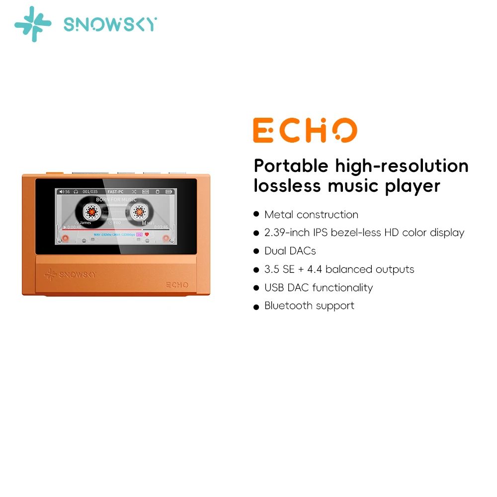 FiiO ECHO Tragbarer Musikplayer mit Bluetooth, Dual CS43198 DAC, 3,5mm & 4,4mm, Retro Walkman-Design