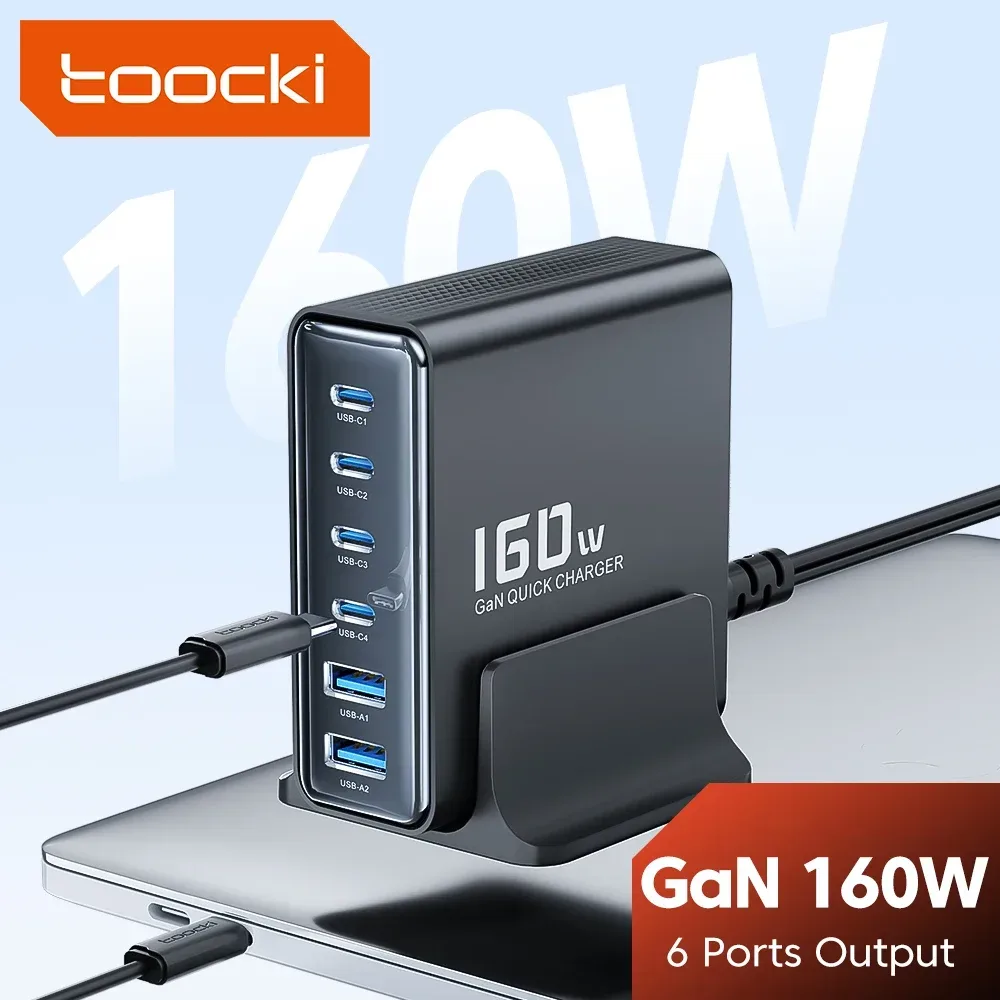 Toocki Gan 160 W USB Typ C Ladegerät Mehrere Anschlüsse PD PPS QC4.0 Desktop Schnellladegerät für iPhone 16 15 Samsung S23 MacBook iPad