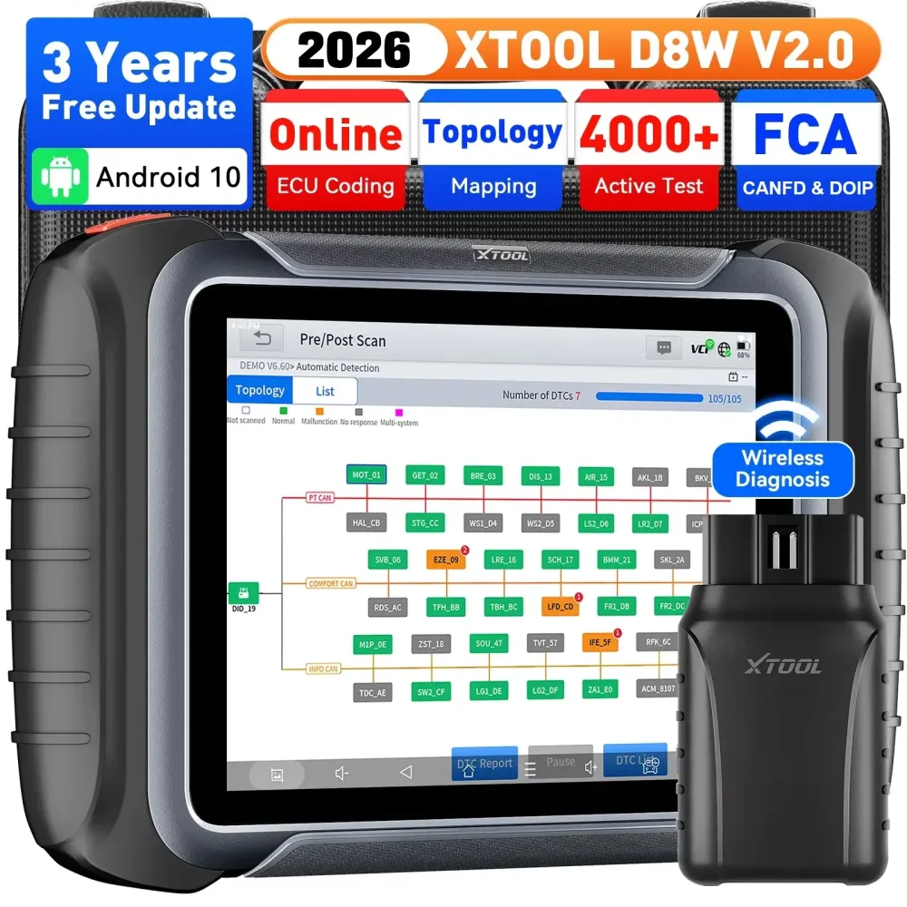 XTOOL D8W Autodiagnosetools Kfz-Scanner Komplettsystem-ECU-Codierung Aktiver Test OBD2-Scanner 42+ Resets CAN FD DOIP FCA
