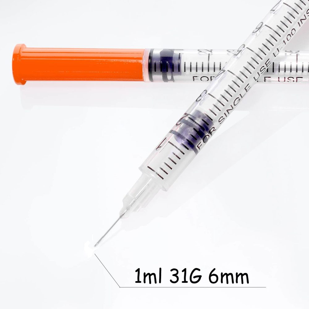 100 Stück/Box 1ml sterile Einweg-Insulinspritzen mit 31G 6mm Nadel, einzeln verpackt für Labormessungen und Tierfütterung