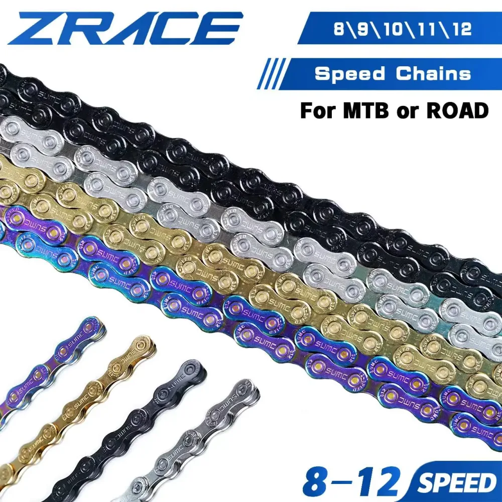 ZRACE Fahrradkette 8 9 10 11 12-Gang MTB Mountain Road Fahrrad, neonähnlich, Silber, Schwarz, Gold, 114/120/126L, OEMed von SUMC