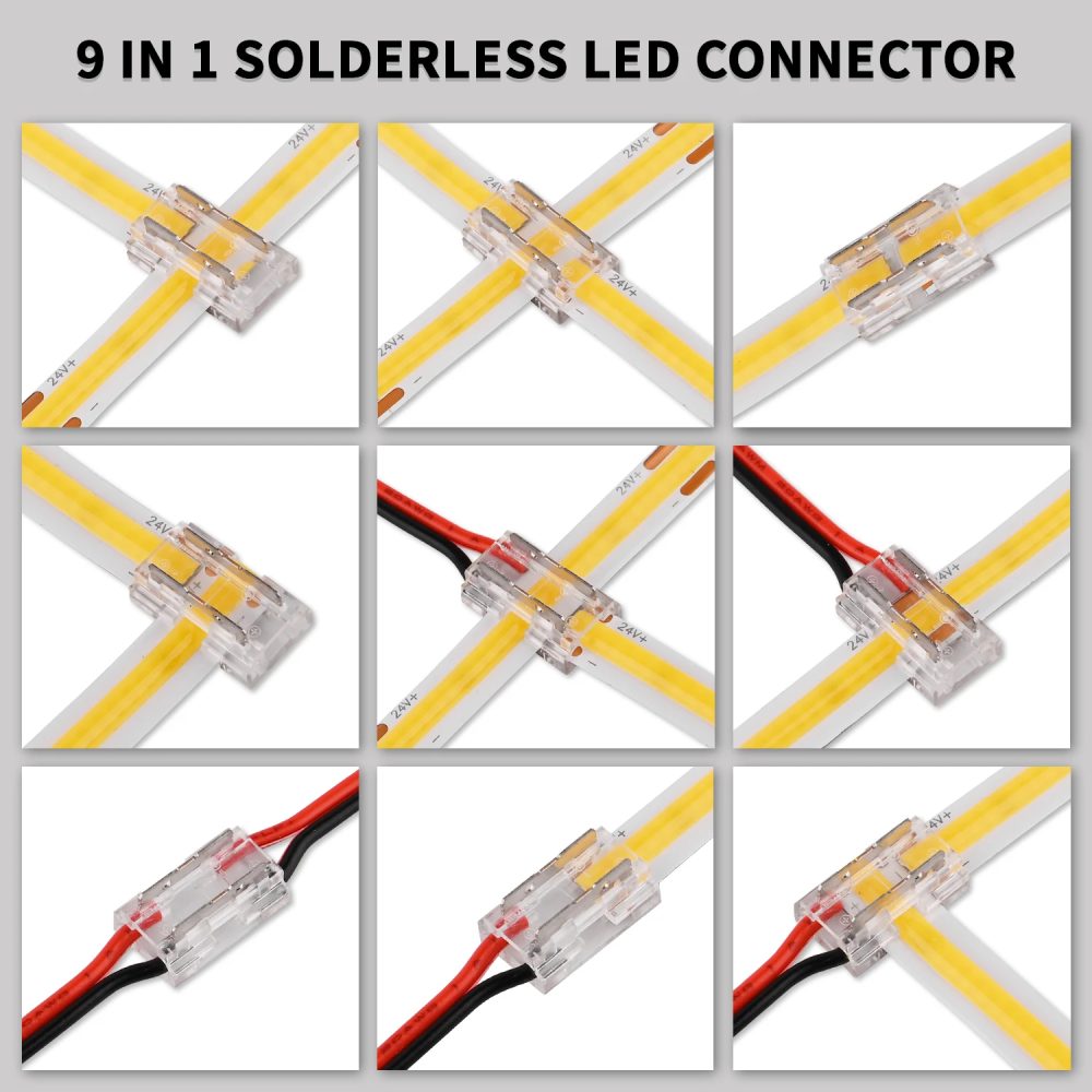 8 stücke LED Stecker Lötfrei 9 in 1 Transparent Anschlüsse DIY L T X Form 15cm Draht Für 2pin 8mm 10mm COB LED Streifen Lichter