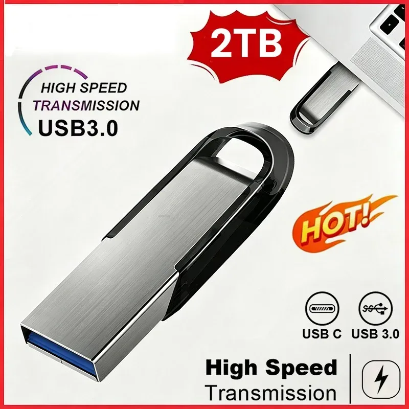 Lenovo 2TB USB 3.2 Metall-Flash-Laufwerke, super schnelle USB-Sticks, 1TB 512GB, tragbare USB-Sticks für Auto, Telefon, Computer