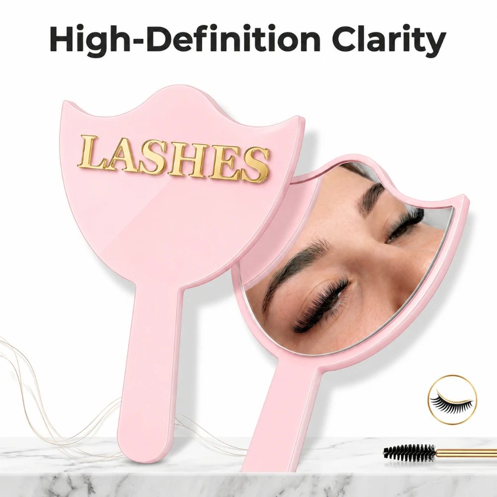 Professioneller Wimpernverlängerungsspiegel HD-Glas mit Griff Präzisions-Wimpern-Make-up-Spiegel für Wimpernstylisten Salongebrauch Großhandel