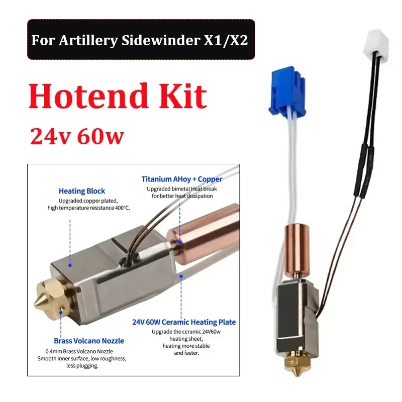 Für Artillery Sidewinder X1 X2 Genius Pro Verbessertes Hotend Keramik-Heizblock-Kit 24 V 60 W Hot End Pinting Head