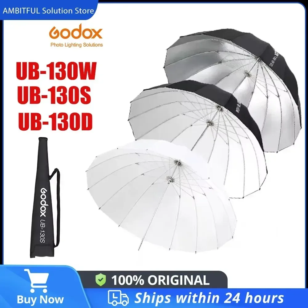 Godox UB-130S UB-130D 130cm Parabolischer Schwarzer Reflektierender Regenschirm Studio-Regenschirm mit Schwarz-Silberner Diffusor-Abdeckung