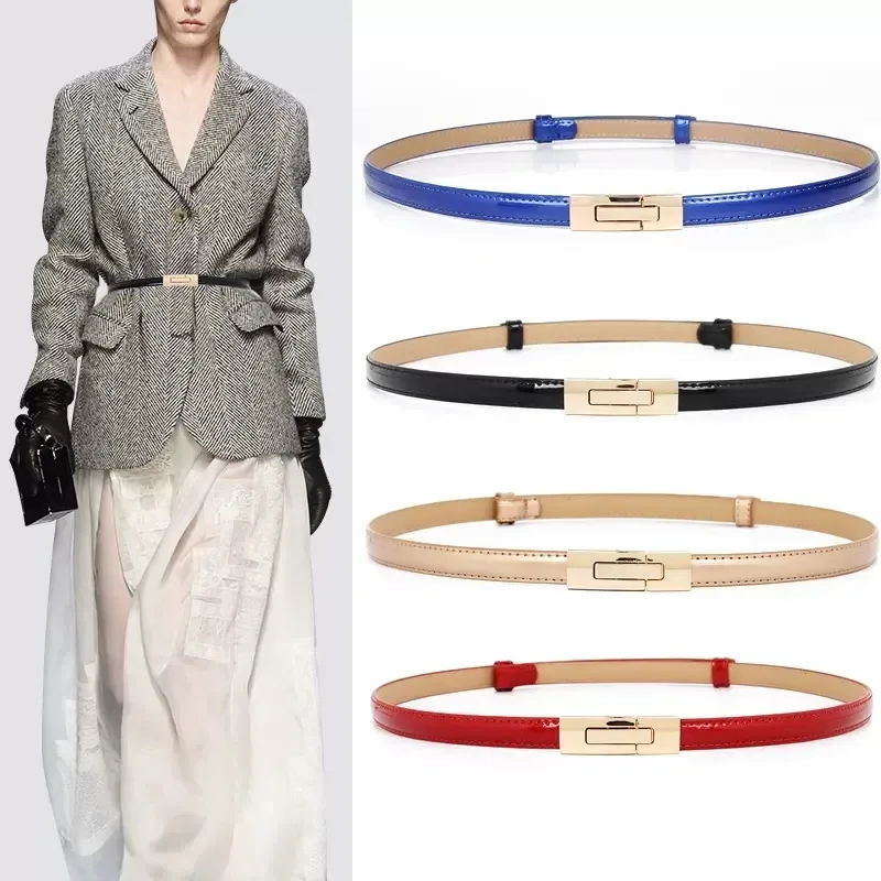 Damen-Gürtel aus dünnem Leder für Kleid, verstellbar, elastisch, dünn, Cinch-Taille mit Legierungsschnalle für Damen, Hochzeitskleid-Dekoration