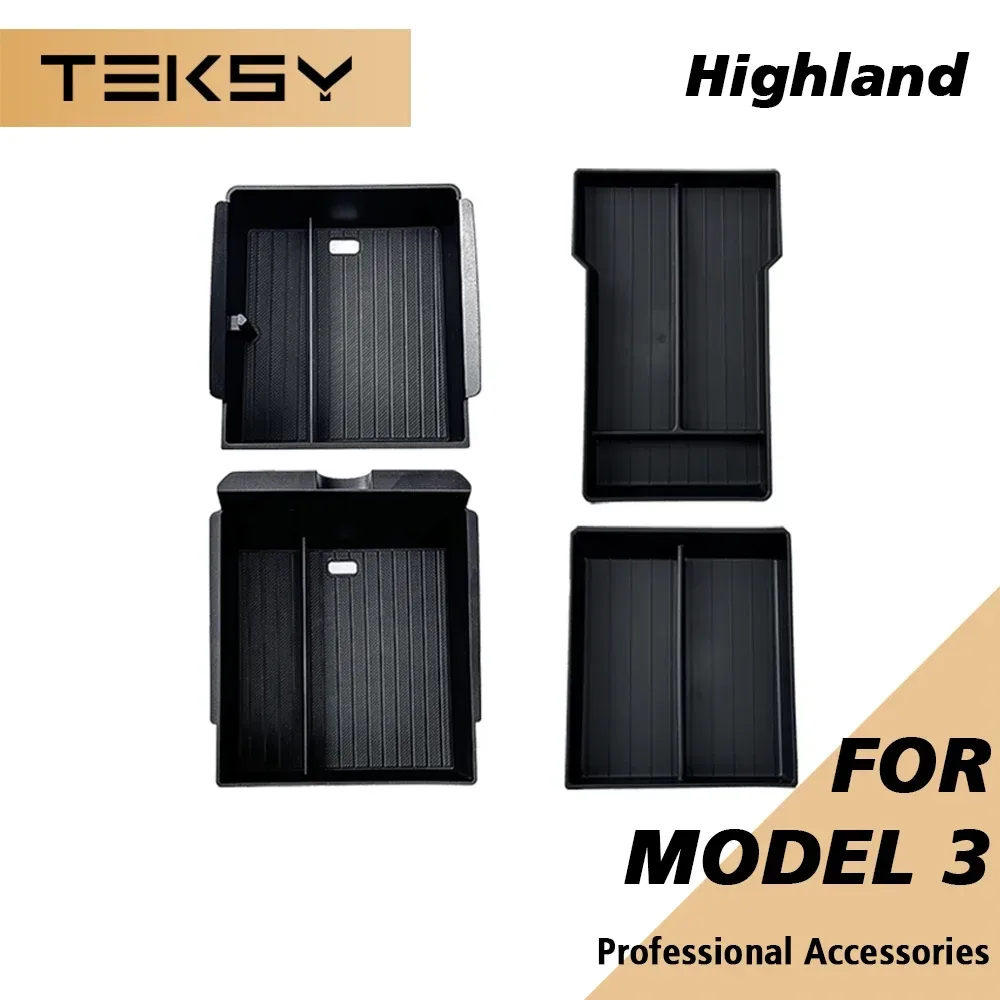TEKSY Für Tesla Neues Model 3 HIGHLAND 2025 2026 Mittelkonsole Aufbewahrungsbox Armlehnen-Aufbewahrungsbox Ober- und Unterteil mit Flockbeschichtung Zubehör Neu