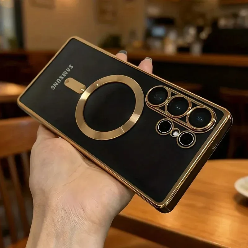 Luxuriöse, rutschfeste Handyhülle mit Magnetfunktion für Samsung Galaxy S26 S25 S24 S23 S22 S21 Ultra Plus, stoßfeste, transparente Schutzhülle
