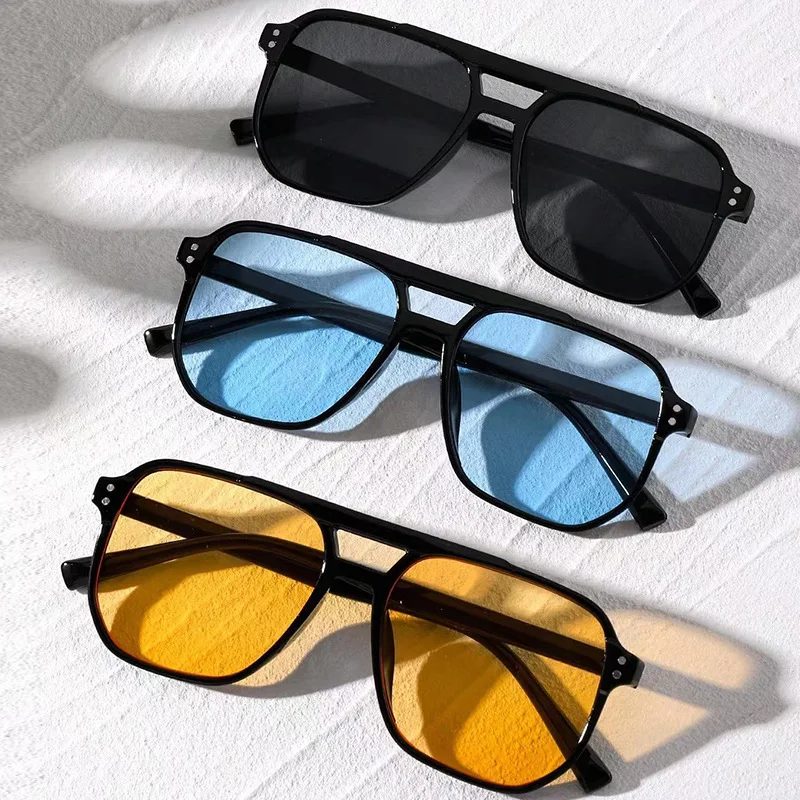 3-teiliges Set Quadratische Sonnenbrillen für Damen und Herren, Retro Polygon Sonnenbrillen, Vintage Mode Sonnenbrillen mit Doppelsteg