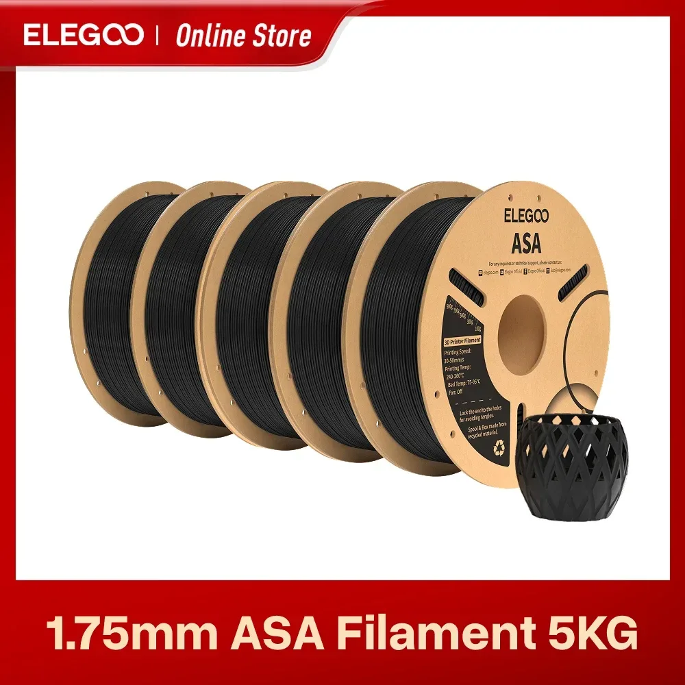 ELEGOO ASA-Filament 1,75 mm 1 kg, UV- und wetterbeständiges 3D-Drucker-Filament, perfekt für Funktionsteile im Freien, 1 kg, Schwarz, Weiß